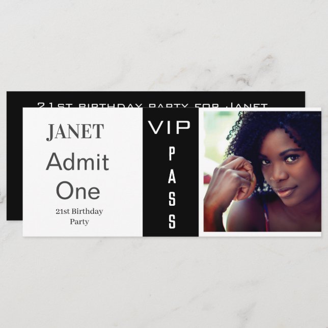 Admission Ticket Any Age Birthday Photo Black Invitation (Front/Back)