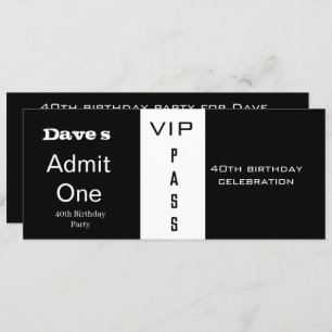 Admission Ticket Any Age Birthday White and Black Invitation