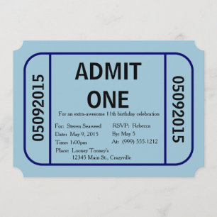 Admit One Ticket Birthday Party Invitation (Blue)
