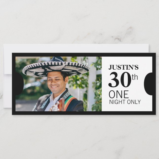 Admit one VIP 30th birthday party photo invite (Front)