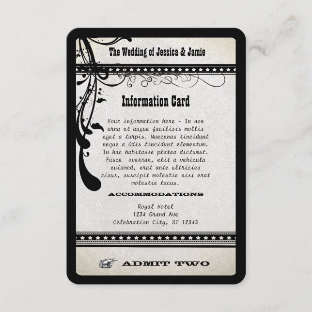 Admit Two Vintage Showbill Information Enclosure Card (Front)