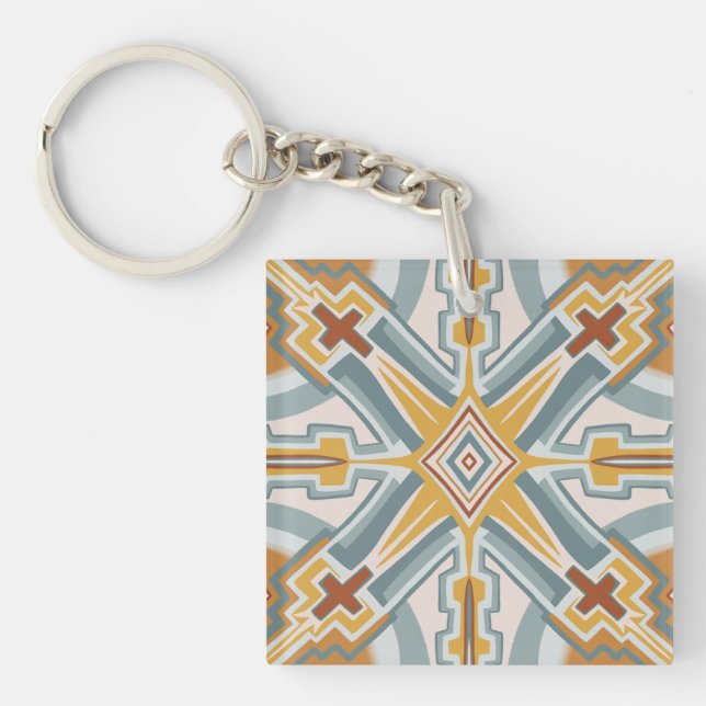 Adobe Southwest Tile Geometric Pattern Key Ring (Front)