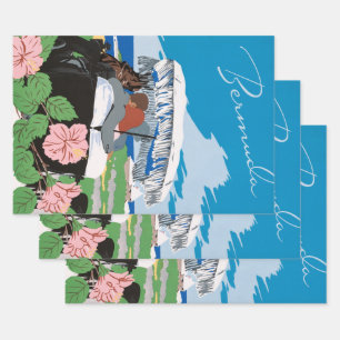 Adolph Treidler Bermuda's Shores Vintage Travel Wrapping Paper Sheet