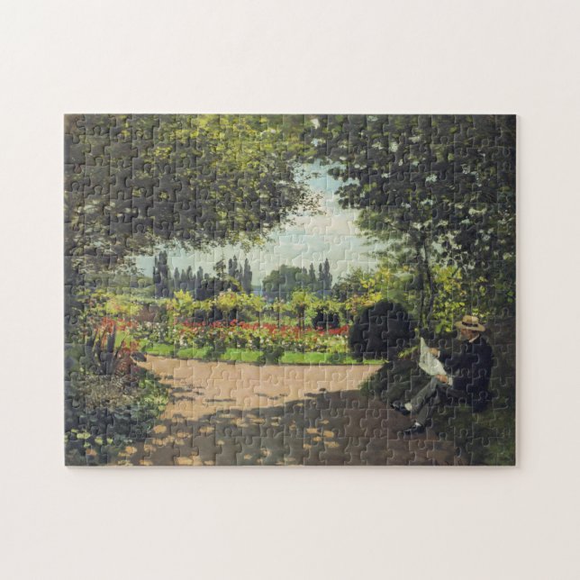 Adolphe Monet Reading in Garden Monet Fine Art Jigsaw Puzzle (Horizontal)