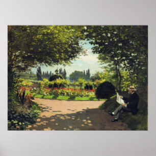 Adolphe Monet Reading in the Garden - Claude Monet Poster