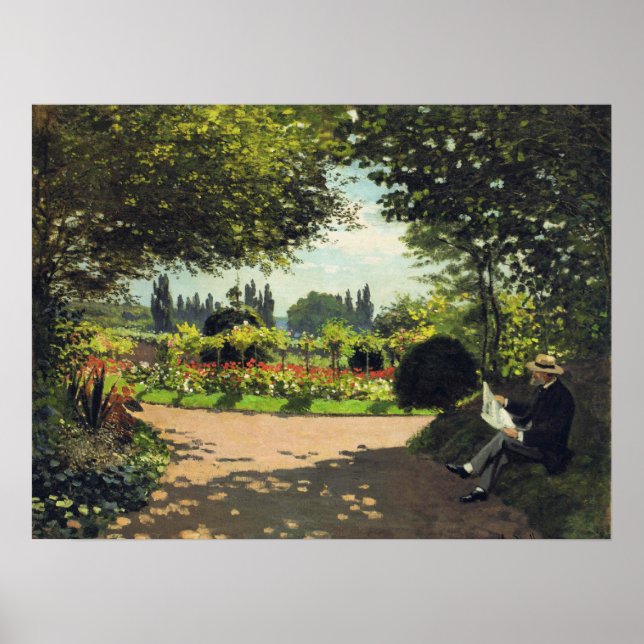 Adolphe Monet Reading in the Garden - Claude Monet Poster (Front)