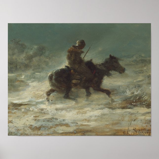 Adolphe Schreyer - Man with Lance Riding through Poster (Front)