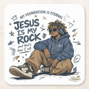 ADOM "Jesus Is My Rock" Women's T-Shirt Square Paper Coaster