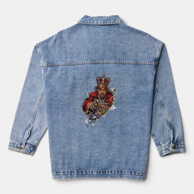 ADOM Premium Royal Graphic Women's Long Sleeve Tee Denim Jacket (Back)