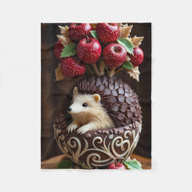 ADOM Premium Whimsical Hedgehog & Apple Throw Blan Fleece Blanket (Front)