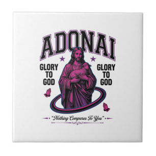 Adonai Glory to God Vintage Christian Vector Desig Ceramic Tile