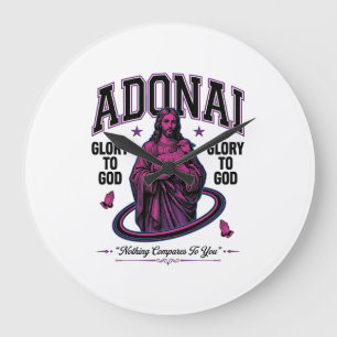 Adonai Glory to God Vintage Christian Vector Desig Large Clock