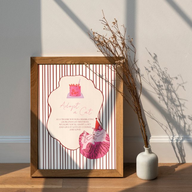 Adopt a Cat Pink Cake on Stripes Birthday Decor (Creator Uploaded)