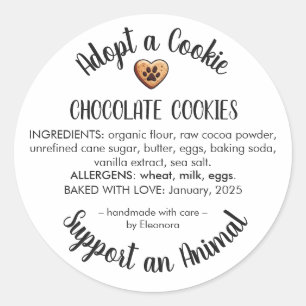 Adopt a Cookie Animal Rescue Bakery Ingredients Classic Round Sticker