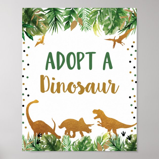 Adopt A Dinosaur Birthday Table Sign (Front)