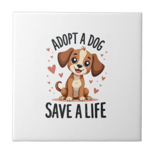 Adopt A Dog Save A Life Vintage Cute Puppy Rescue Ceramic Tile