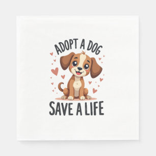 Adopt A Dog Save A Life Vintage Cute Puppy Rescue Napkin