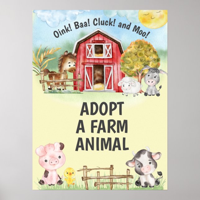 Adopt a Farm Animal Birthday Party Sign (Front)