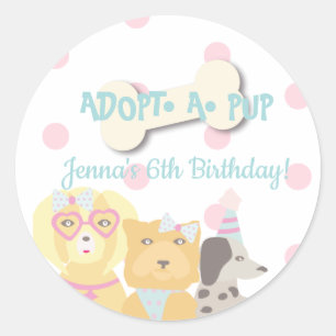 Adopt a Pup Dog Party Favour Classic Round Sticker