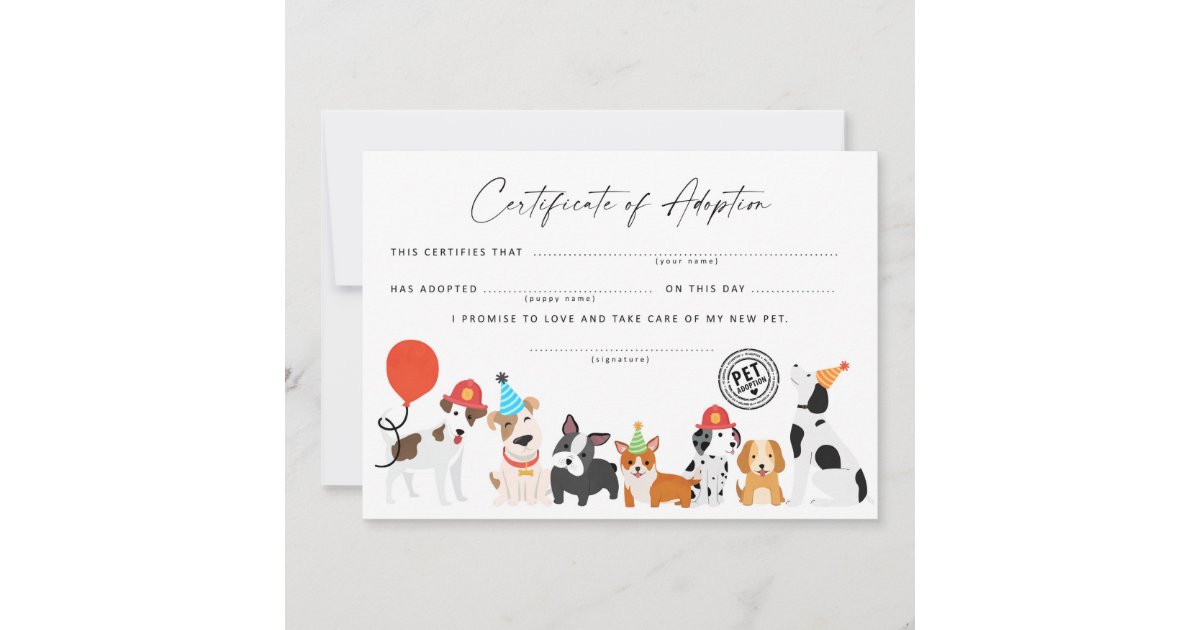 Adopt a Puppy Birthday Certificate of adoption Invitation | Zazzle