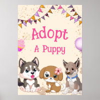 Adopt a puppy party sign