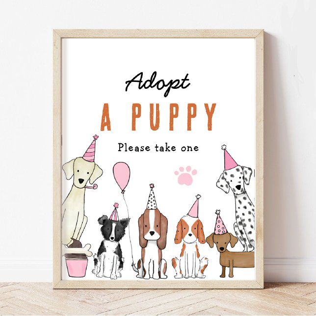 adopt a puppy Pawty Dog Birthday Party Table Sign (Creator Uploaded)