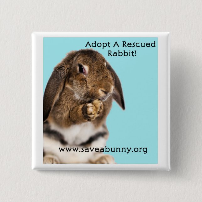 Adopt A Rescued Rabbit! 15 Cm Square Badge (Front)