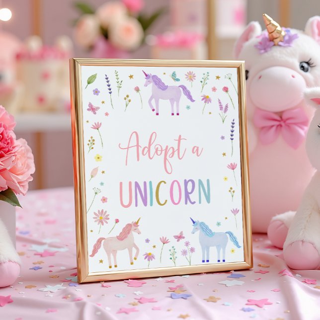 Adopt A Unicorn Floral Birthday Party Sign (Creator Uploaded)