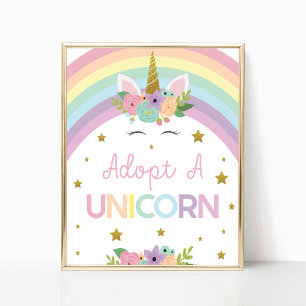 Adopt A Unicorn Rainbows Birthday Party Sign