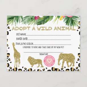 Adopt A Wild Animal Birthday Party Certificate Postcard
