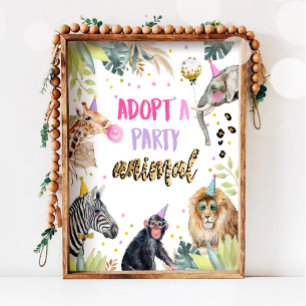 Adopt an Animal Safari Animals Birthday Table Sign