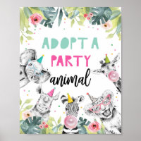 Adopt an Animal Safari Animals Birthday Table Sign