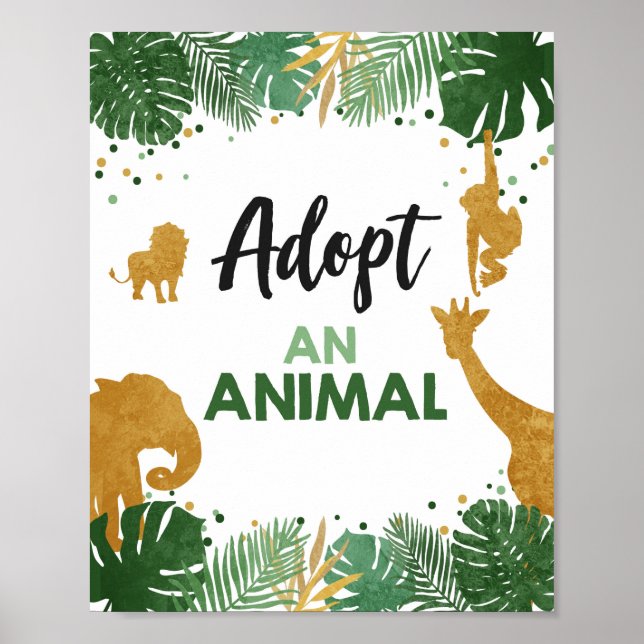 Adopt an Animal Wild Safari Gold Birthday Party Poster (Front)