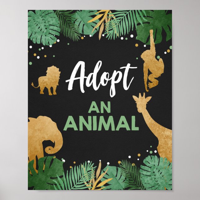 Adopt an Animal Wild Safari Gold Birthday Party Poster (Front)