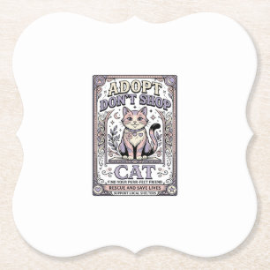 Adopt Don’t Shop Cat Cat Rescue Adoption Vintage V Paper Coaster