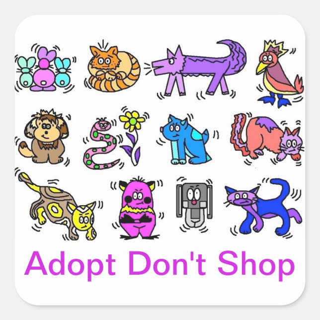 Adopt Don't Shop,Cartoon Animals Square Sticker (Front)