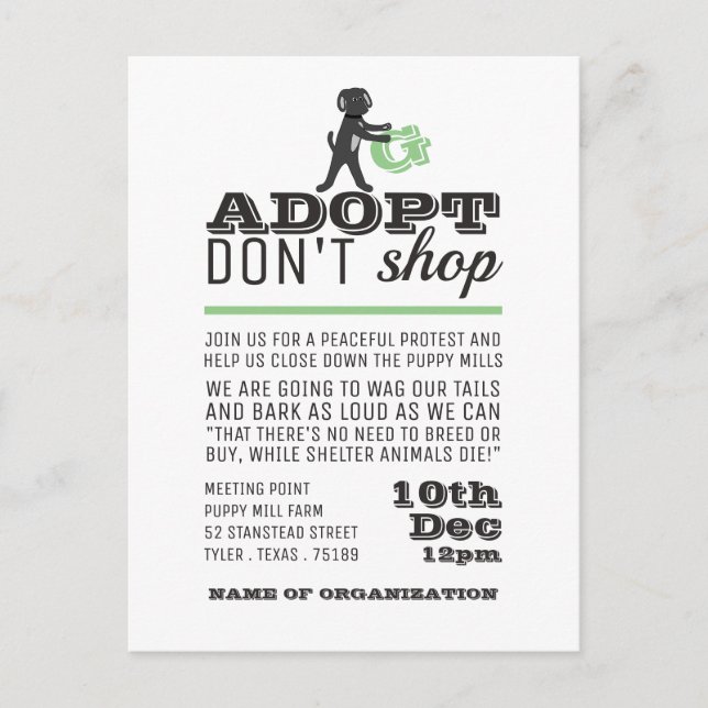 Adopt Don't Shop, Meeting Point Invite Postcard (Front)