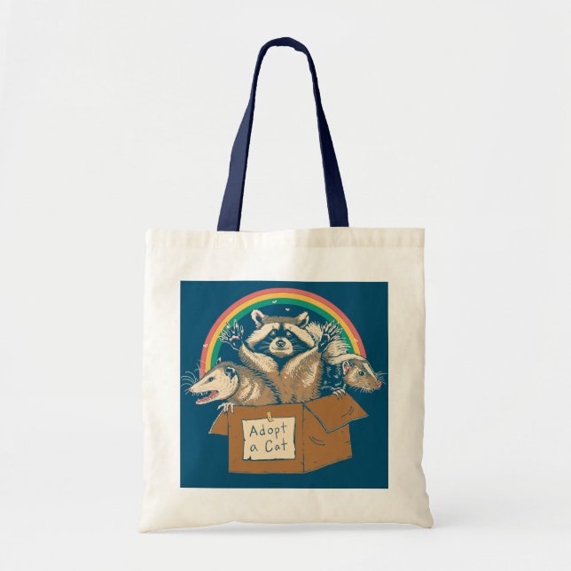 Adopt Forbidden Cats Racoon Skunk Opossum Rainbow Tote Bag (Front)