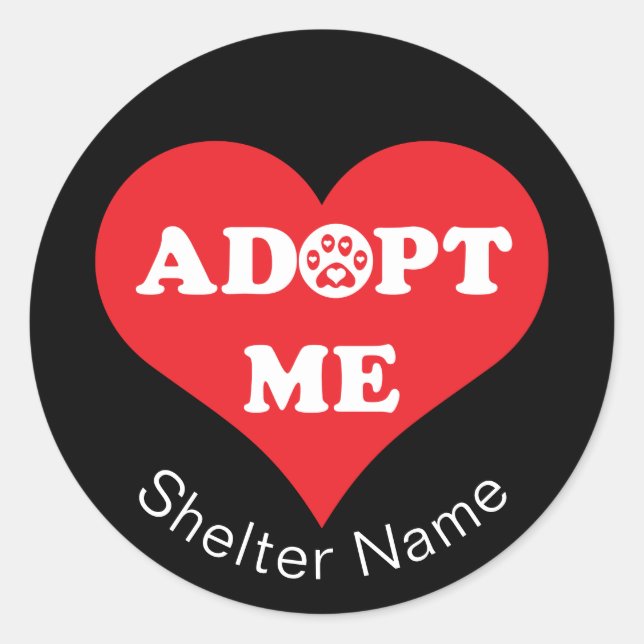 Adopt Me Heart l Pet Rescue l Shelter Name - Red Classic Round Sticker (Front)