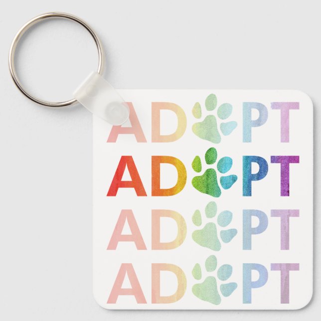 Adopt Paw Stacked Text Rainbow Key Ring (Front)