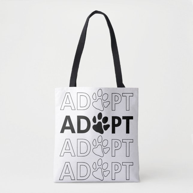 Adopt Paw Stacked Text Tote Bag (Front)