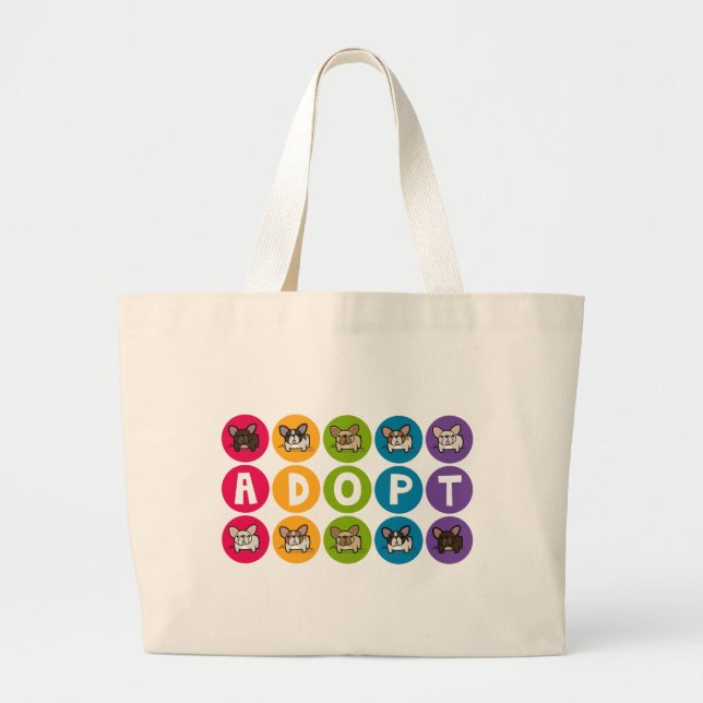 Adopt Rainbow Frenchie Large Tote Bag (Front)