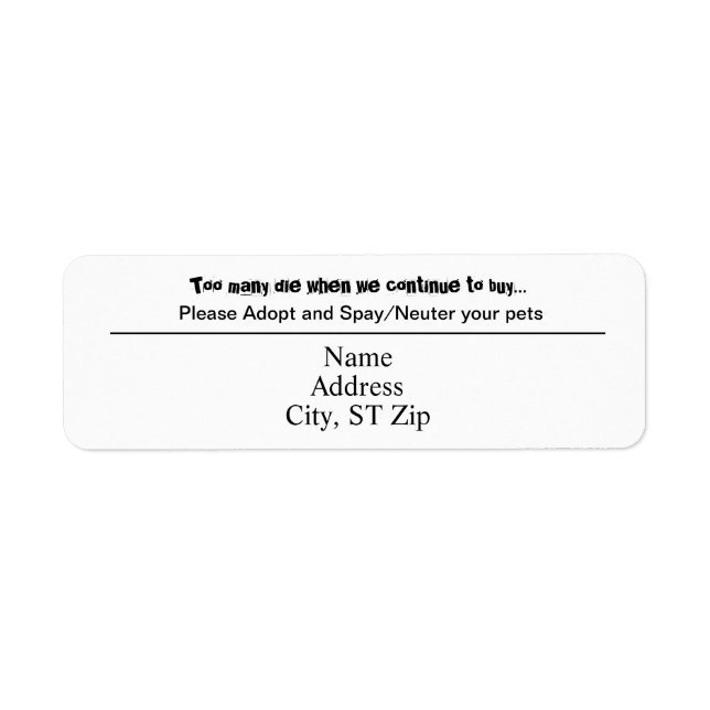 Adopt Spay Neuter Pet Overpopulation Return Address Label (Front)