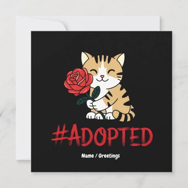 Adopted Cat Love Illustration with Rose Invitation (Front)