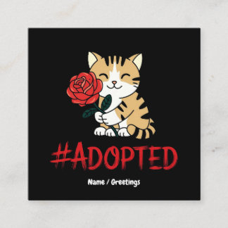 Adopted Cat Love Illustration with Rose Square Business Card
