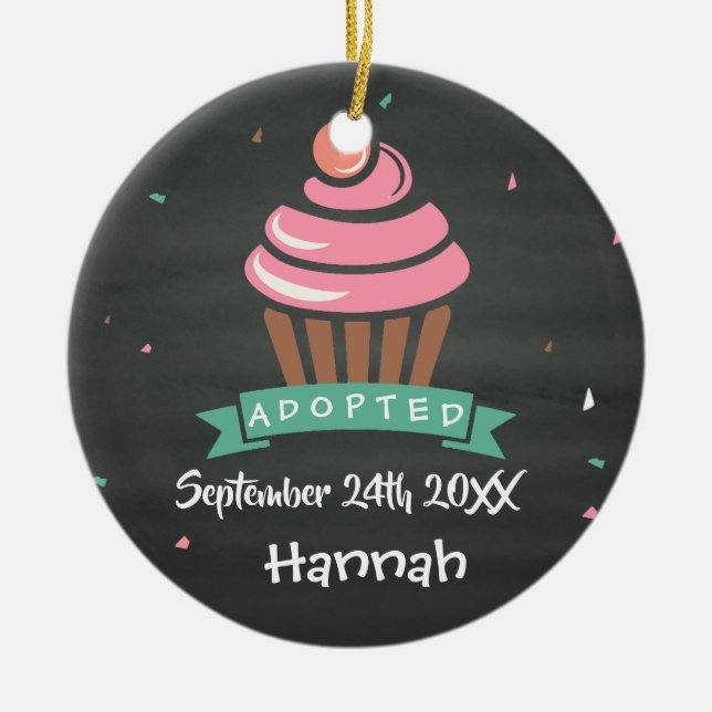 Adopted Cupcake - Custom Name Date Ceramic Ornament (Front)