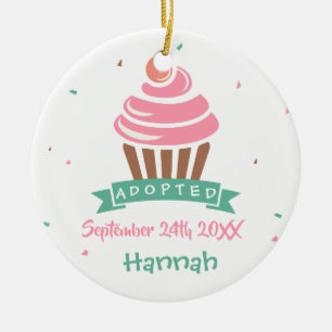 Adopted Cupcake - Custom Name Date Ceramic Tree Decoration