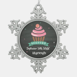 Adopted Cupcake - Custom Name Date Snowflake Pewter Christmas Ornament
