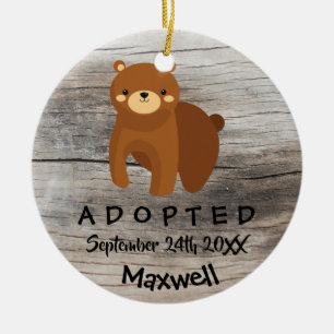 Adopted - Customised Brown Bear Adoption Gift Ceramic Tree Decoration