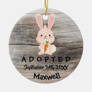Adopted - Customised Pink Bunny Adoption Gift Ceramic Ornament